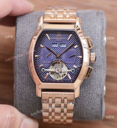 Faux Vacheron Constantin Malte Complications Men Watches Blue Dial Rose Gold